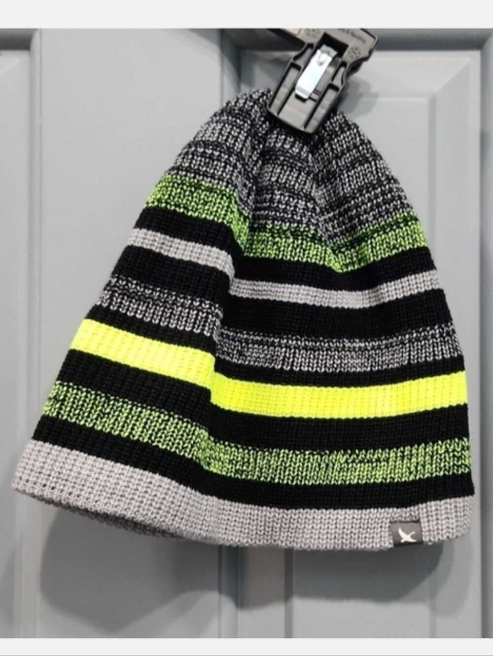 NWOT Eddie Bauer Neon Yellow Gray Black Stripe Beanie